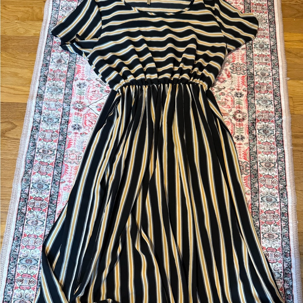 Striped Black and Cream Maxi Dress